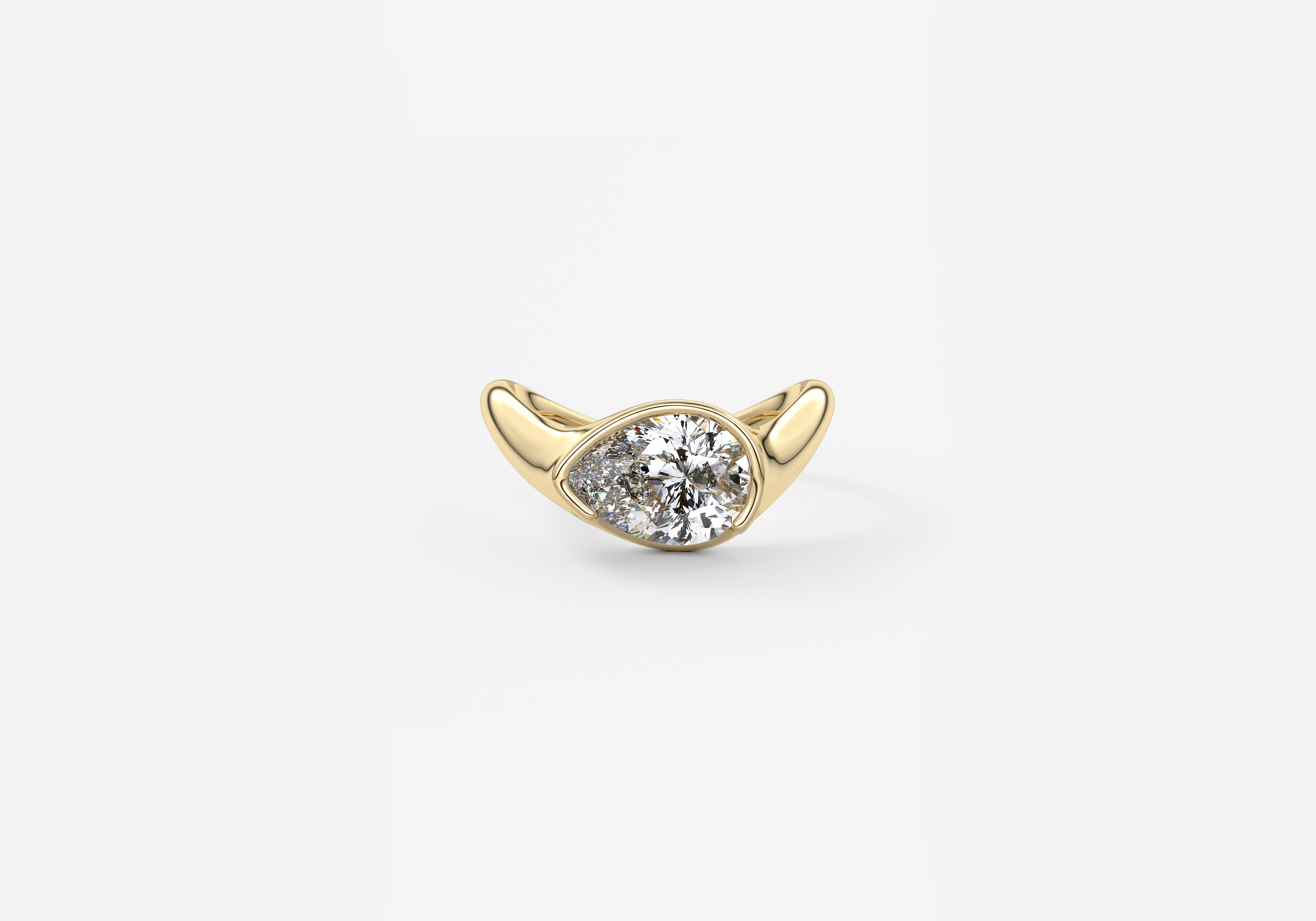 The Ray Engagement Ring in YG metal featuring Pear cut with Solitaire,Half Bezel,Bezel,East West,Chunky setting