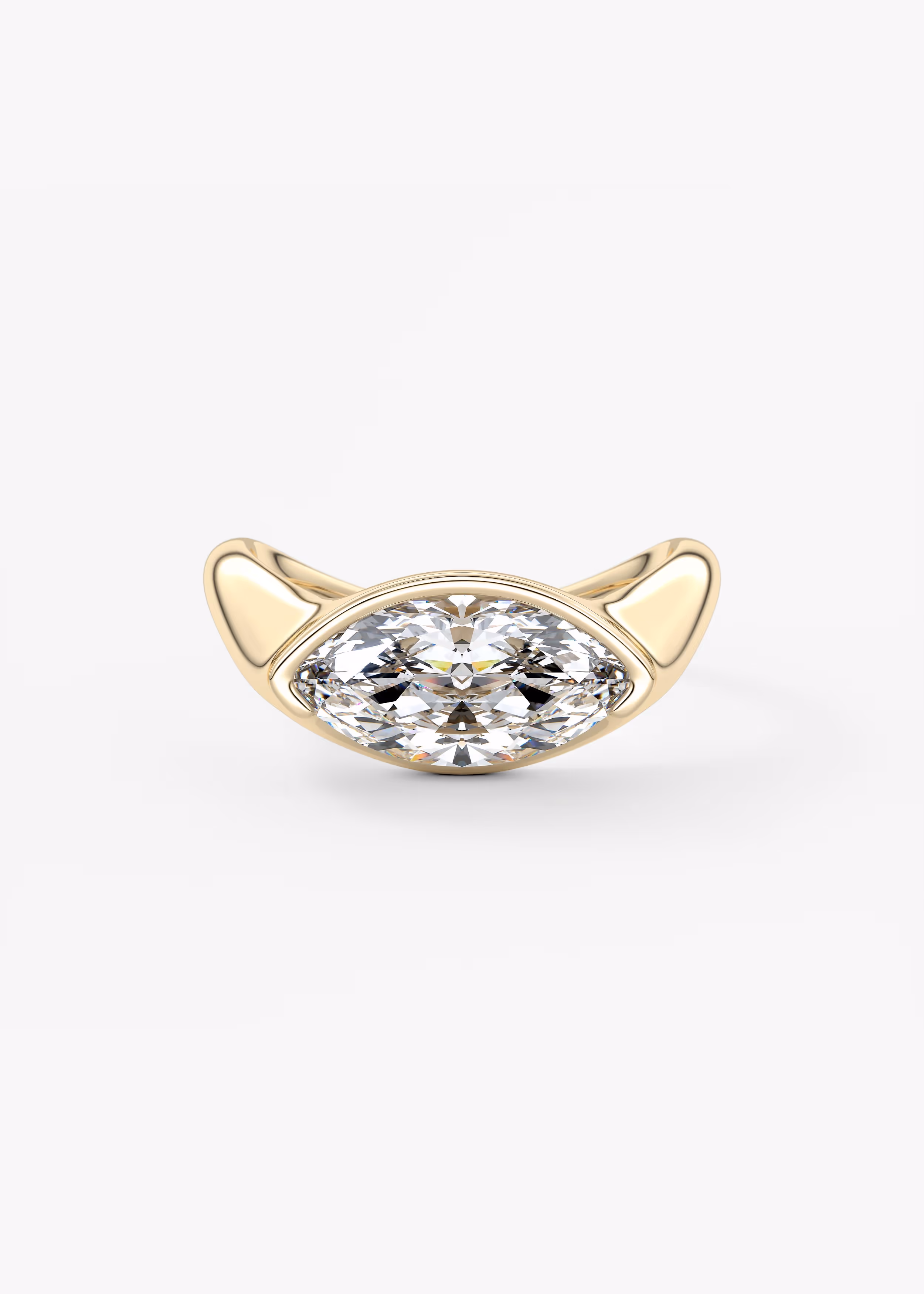 The Ray Engagement Ring in YG metal featuring Marquise cut with Solitaire,Half Bezel,Bezel,East West,Chunky setting