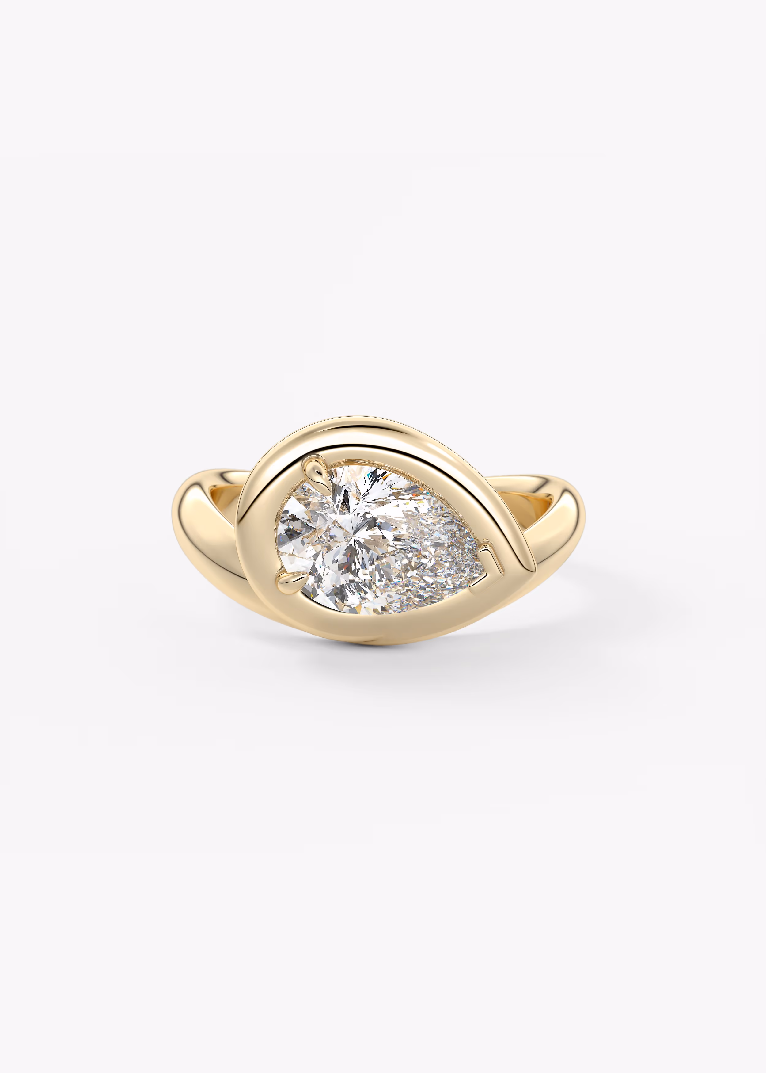 The Noodle Engagement Ring in YG metal featuring Pear cut with Solitaire,Half Bezel,Bezel,East West,Chunky setting