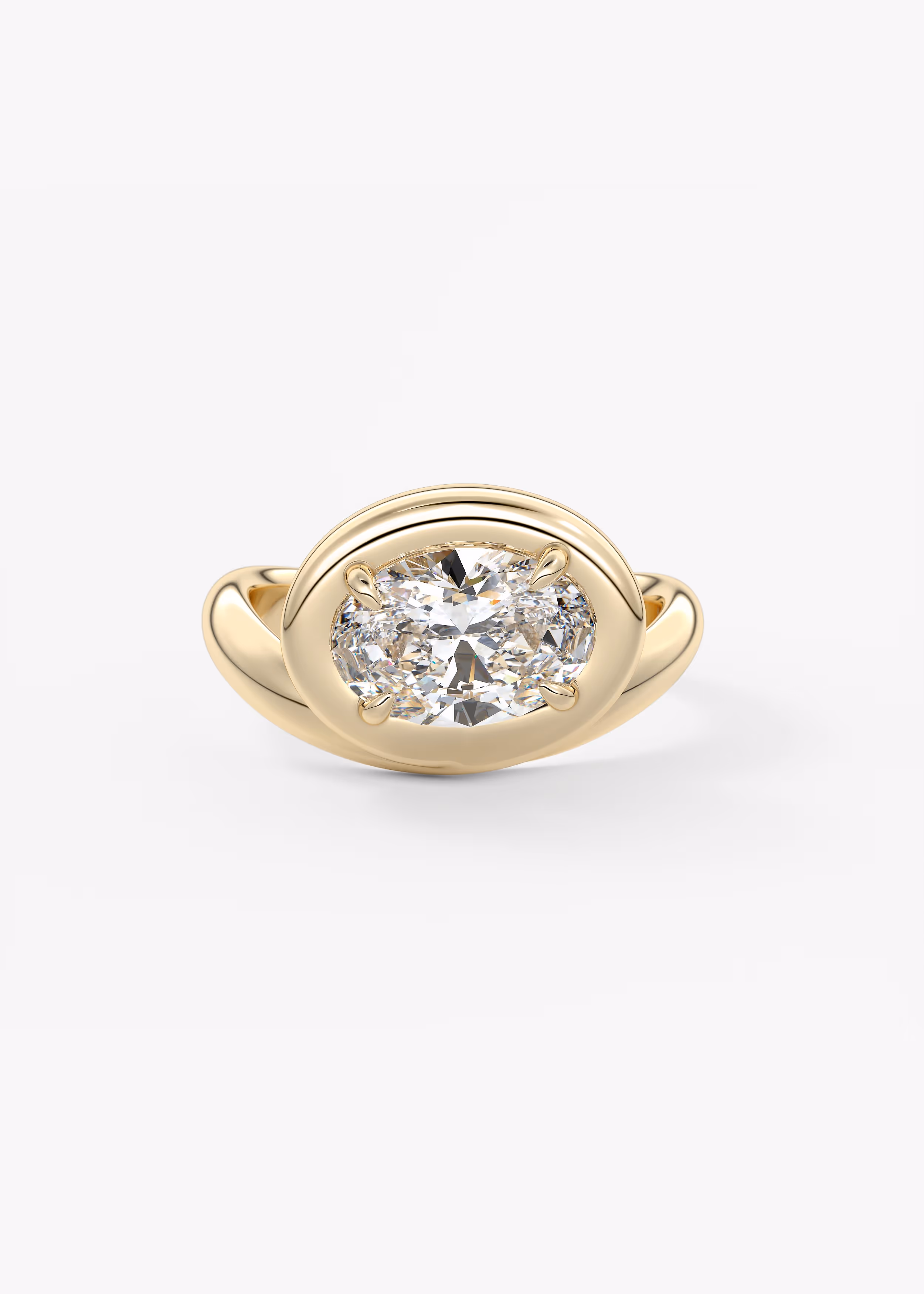 The Noodle Engagement Ring in YG metal featuring Oval cut with Solitaire,Half Bezel,Bezel,East West,Chunky setting