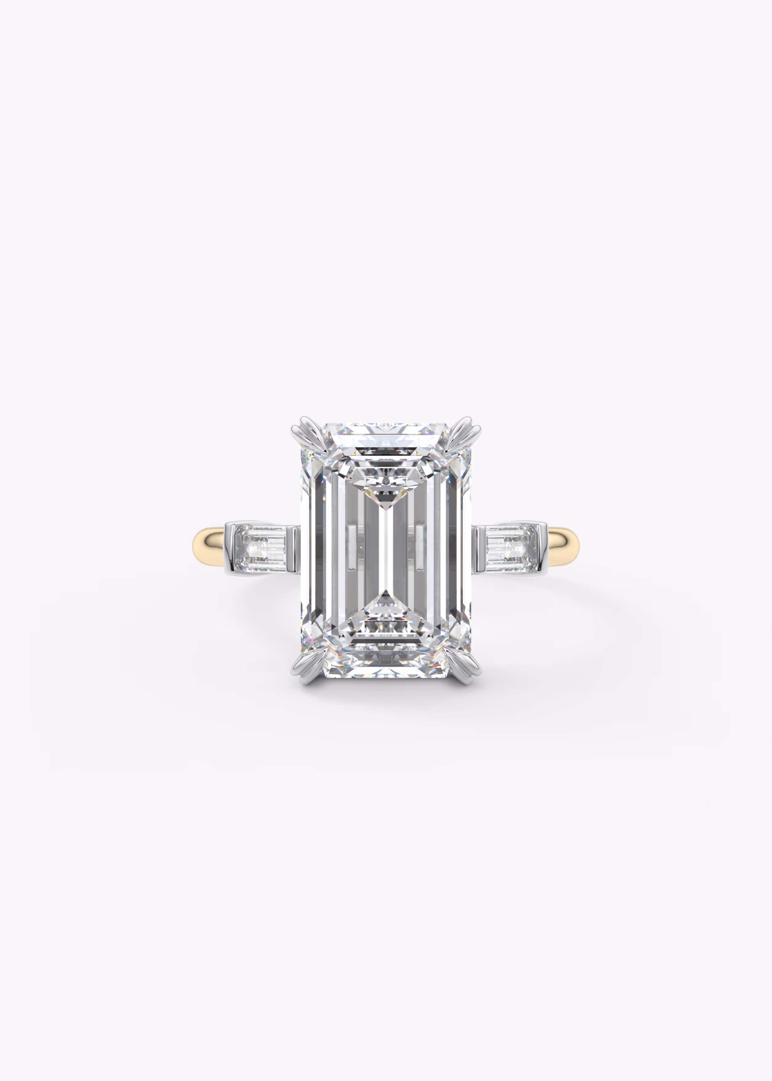 The Margot Engagement Ring in YG metal featuring Emerald cut with Prong, three_stone, two-tone setting