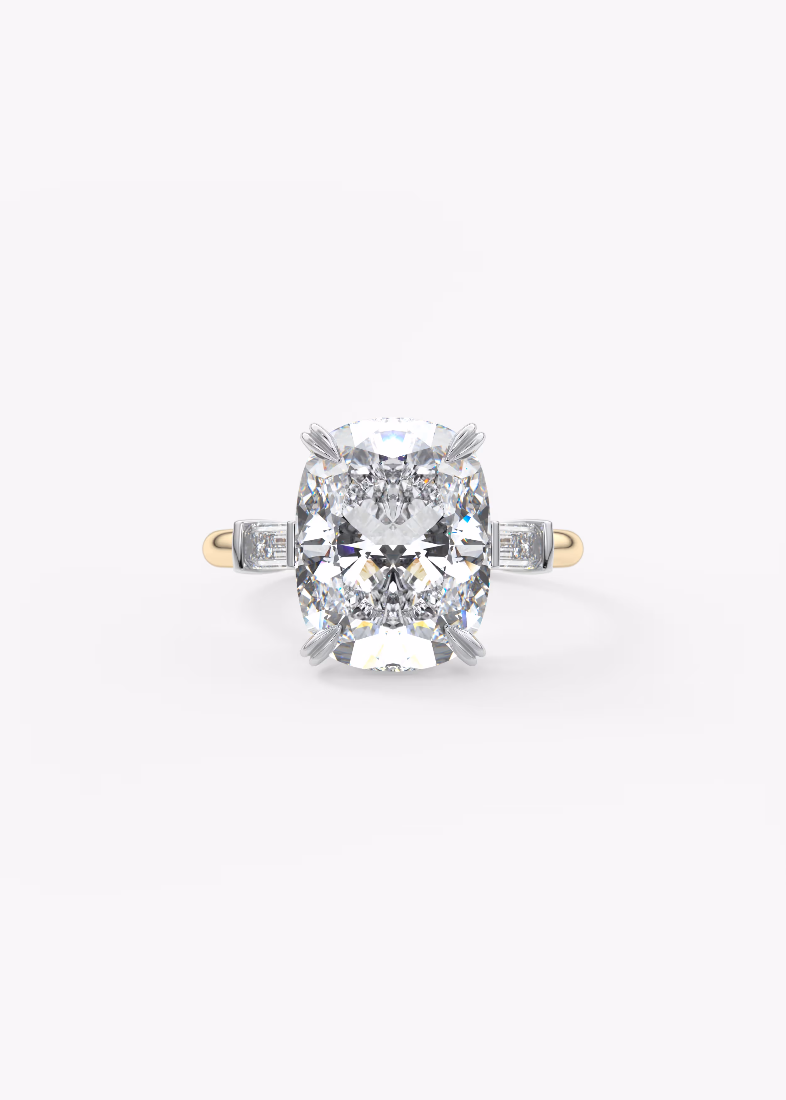 The Margot Engagement Ring in YG metal featuring Cushion, Old Mine, Elongated Cushion cut with Prong, three_stone, two-tone setting