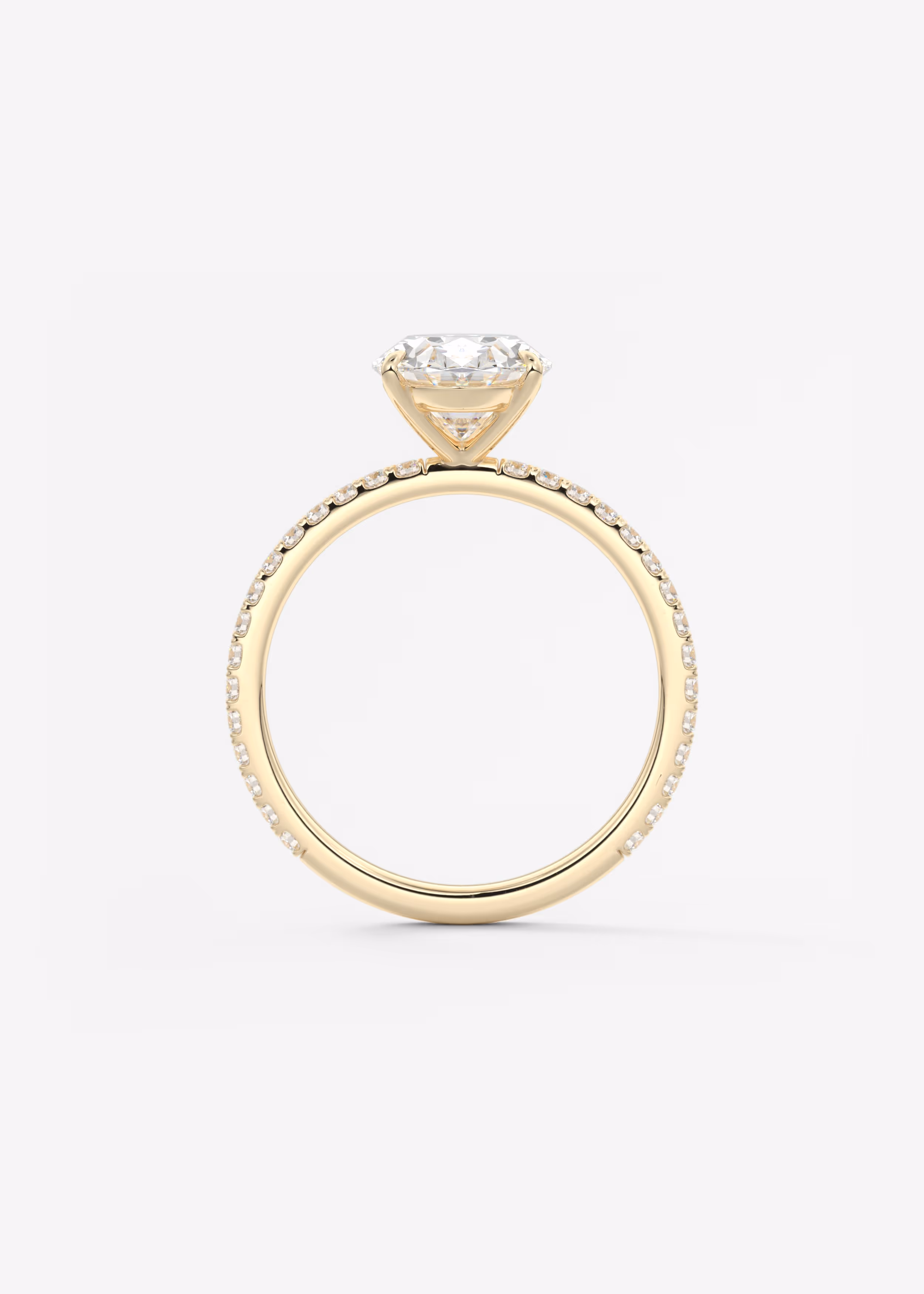 Oval Pavé Engagement Ring with thin band yellow gold