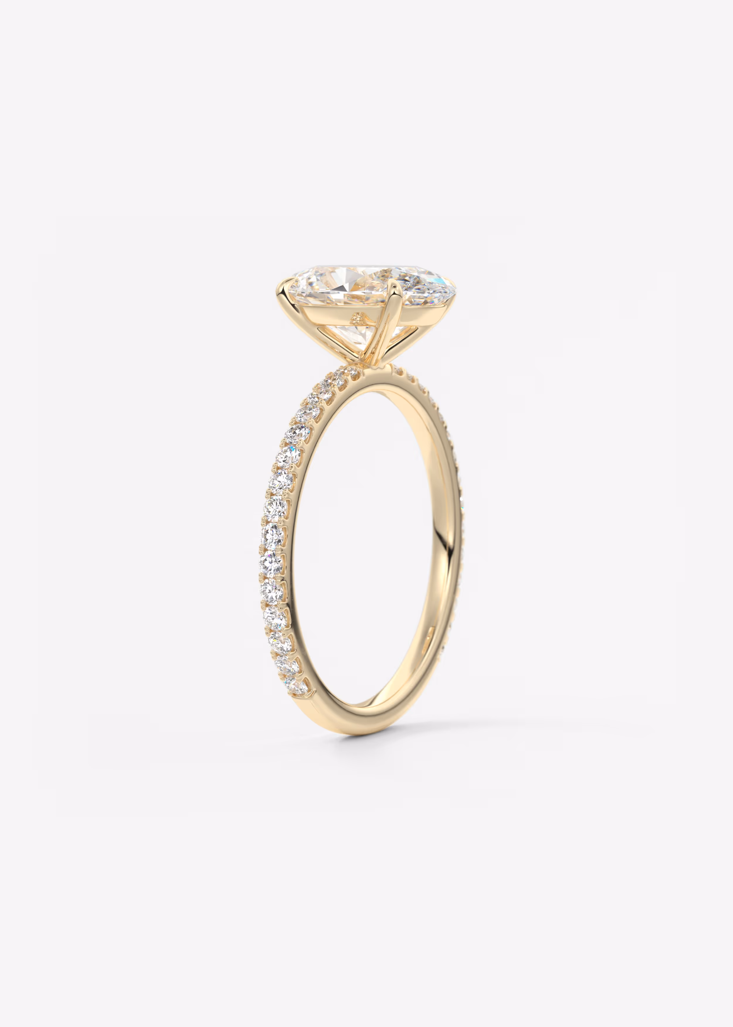 Oval Pavé Engagement Ring with thin band yellow gold