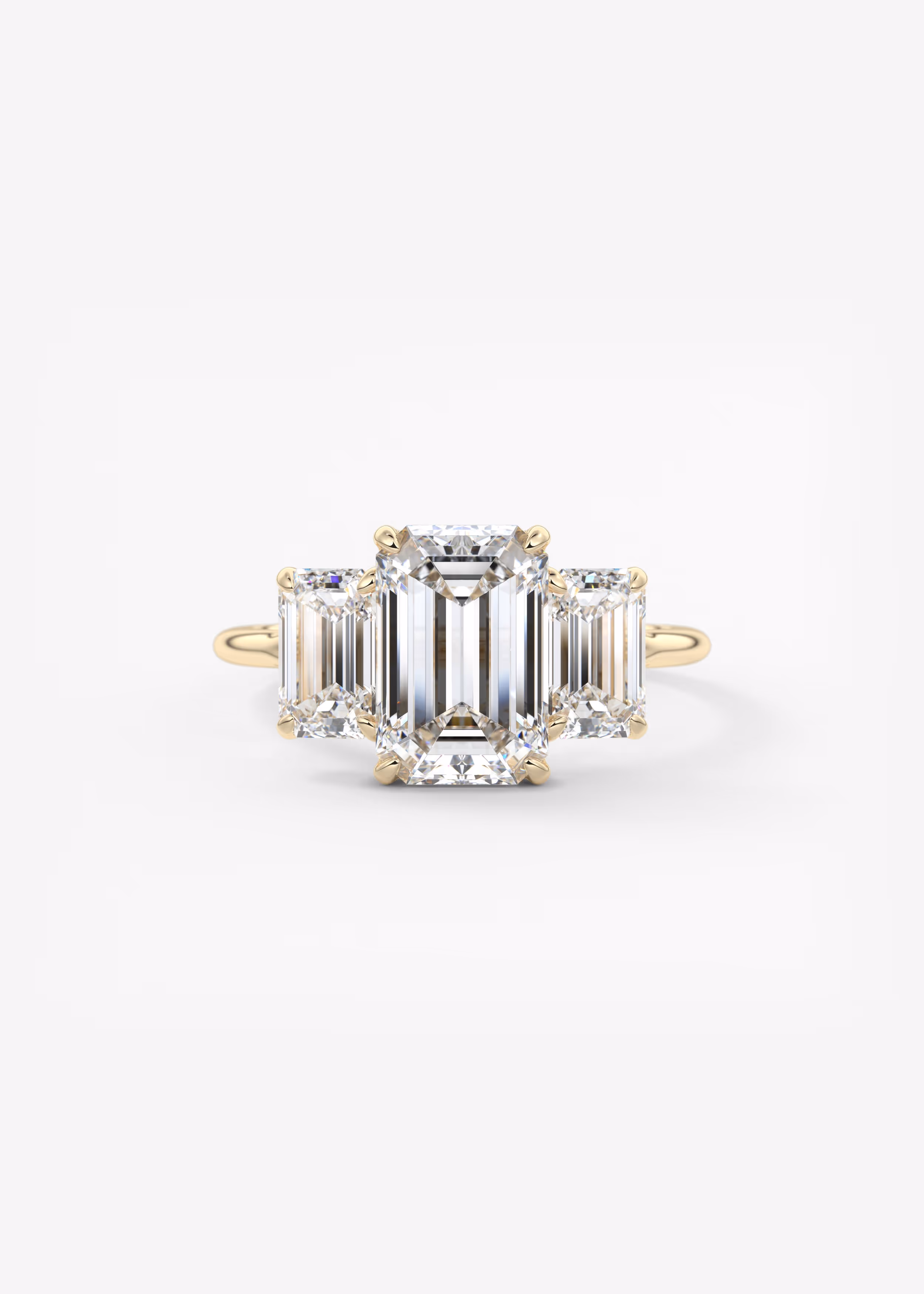 Emerald Three Stone Yellow Gold Engagement Ring