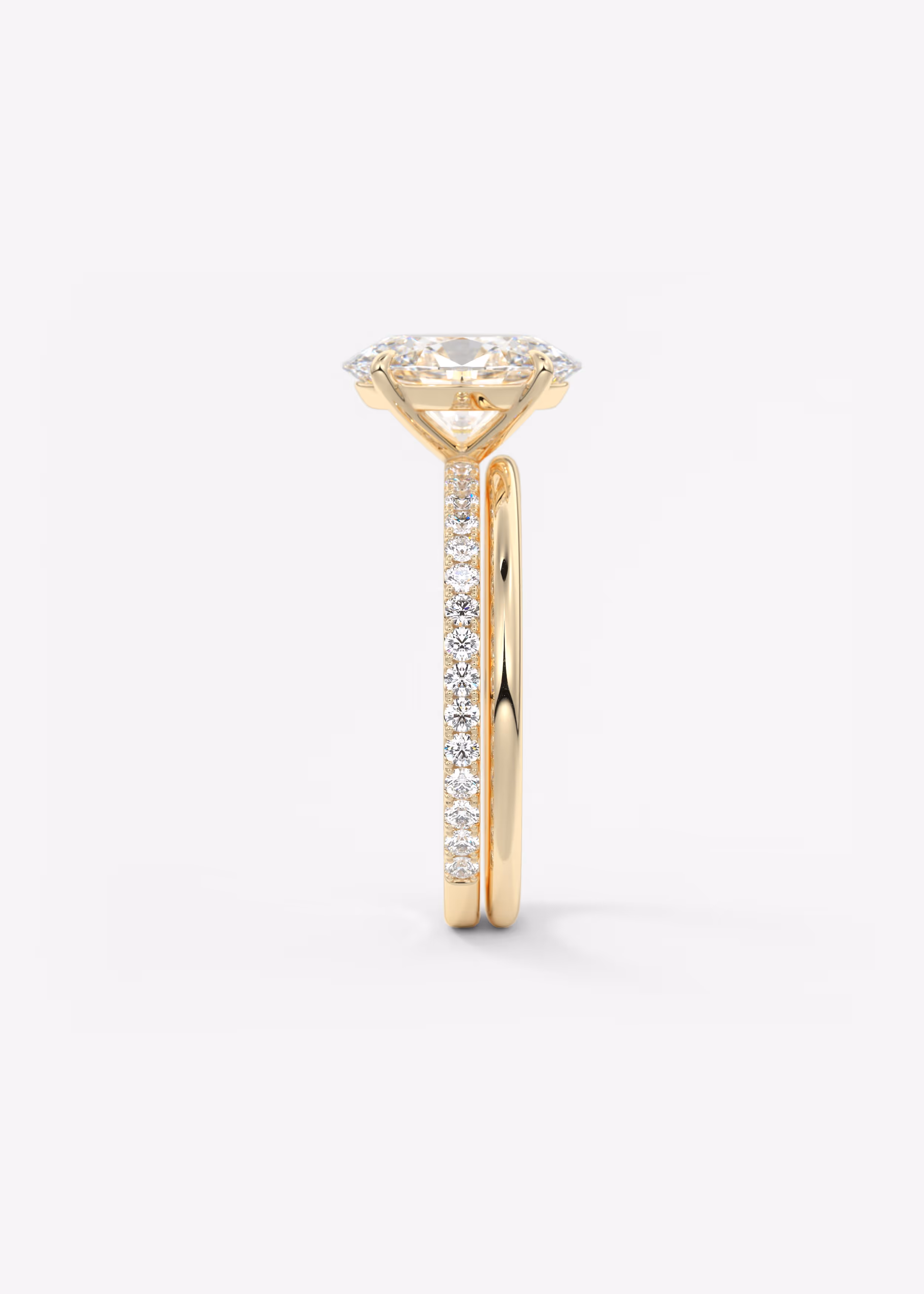 Oval Pavé Engagement Ring with thin band yellow gold